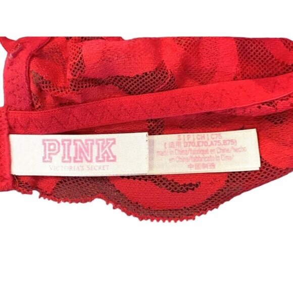 PINK by Victoria's Secret Triangle Cup Carmine Red Lace Bra Size Small - Picture 5 of 5